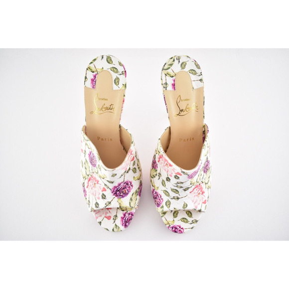 Christian Louboutin Pigamule 120 White Pink Floral Mule Sandal Heel Pump 36.5 - Picture 7 of 12